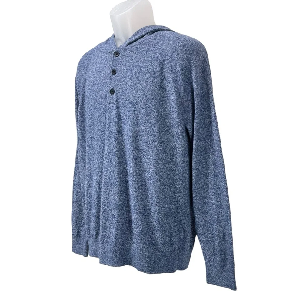 Banana Republic Men Large Blue Pullover Hooded Henley Lightweight Sweater‎